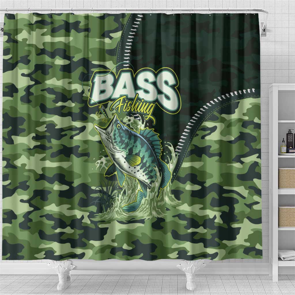 Bass Fishing Camouflage Shower Curtain Zipper Stylized