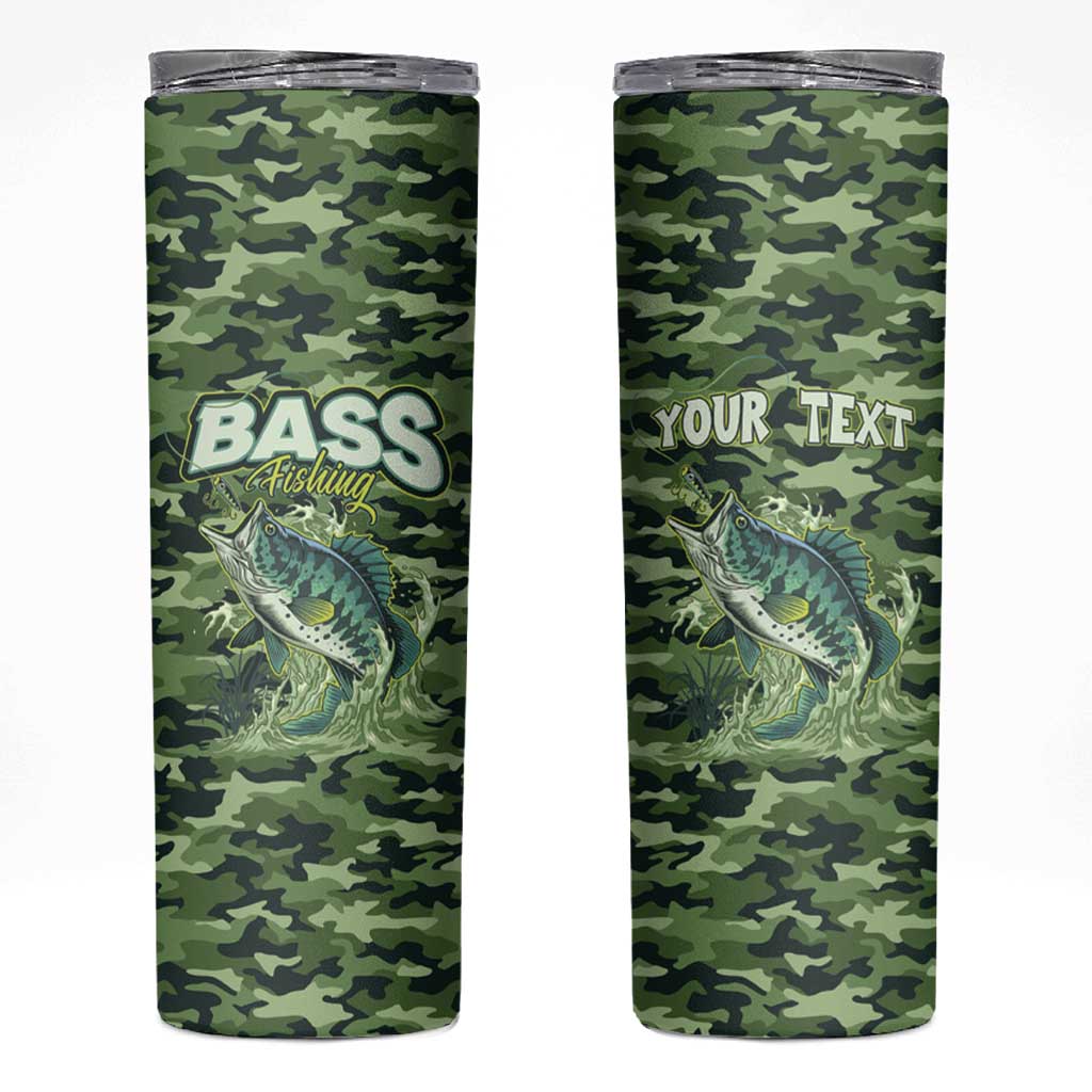 Personalized Bass Fishing Camouflage Skinny Tumbler Zipper Stylized