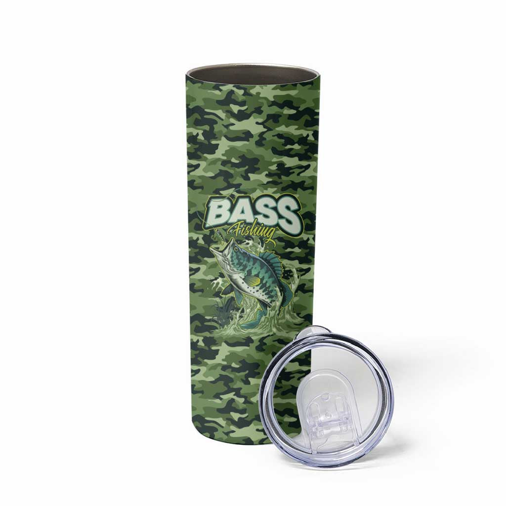 Personalized Bass Fishing Camouflage Skinny Tumbler Zipper Stylized