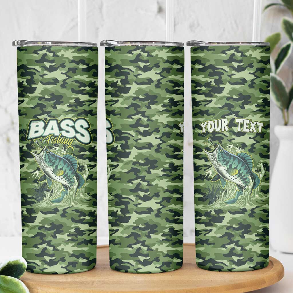 Personalized Bass Fishing Camouflage Skinny Tumbler Zipper Stylized
