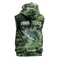 Personalized Bass Fishing Camouflage Sleeveless Hoodie Zipper Stylized