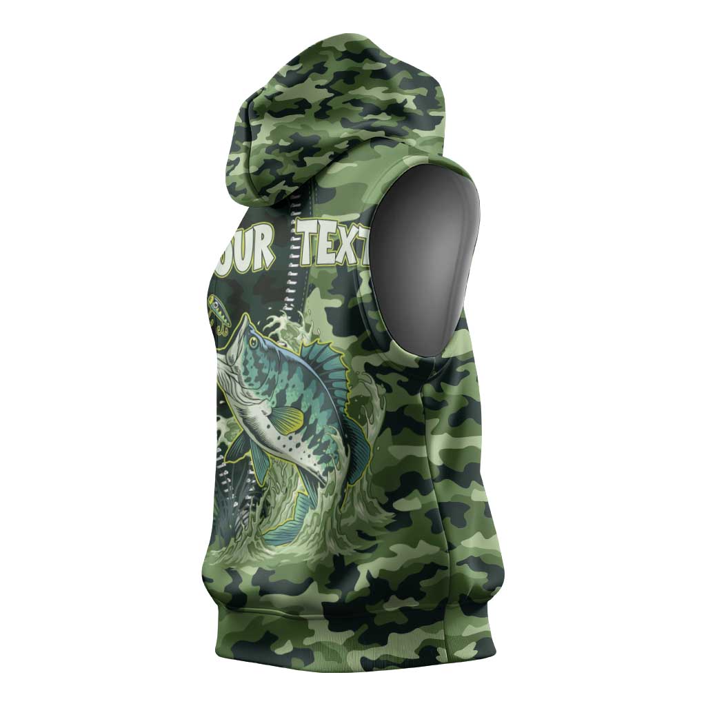 Personalized Bass Fishing Camouflage Sleeveless Hoodie Zipper Stylized