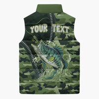Personalized Bass Fishing Camouflage Sleeveless Puffer Jacket Zipper Stylized