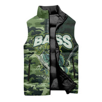 Personalized Bass Fishing Camouflage Sleeveless Puffer Jacket Zipper Stylized