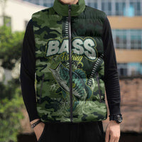 Personalized Bass Fishing Camouflage Sleeveless Puffer Jacket Zipper Stylized