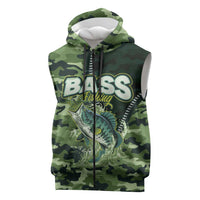 Personalized Bass Fishing Camouflage Sleeveless Zip Hoodie Zipper Stylized