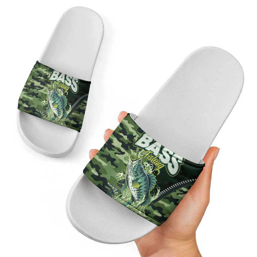 Bass Fishing Camouflage Slide Sandals Zipper Stylized