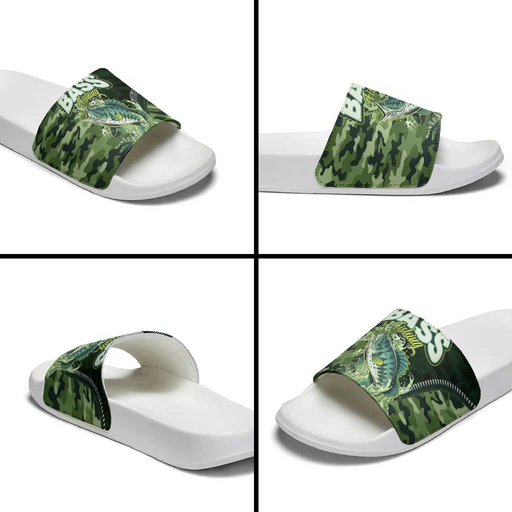 Bass Fishing Camouflage Slide Sandals Zipper Stylized