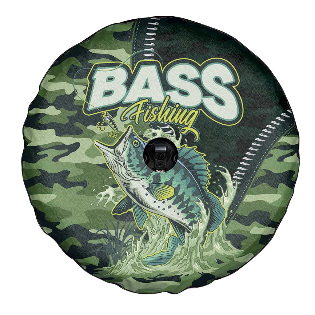 Bass Fishing Camouflage Spare Tire Cover Zipper Stylized