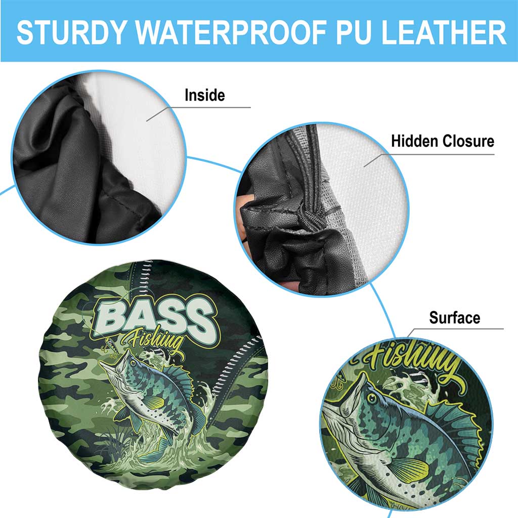 Bass Fishing Camouflage Spare Tire Cover Zipper Stylized