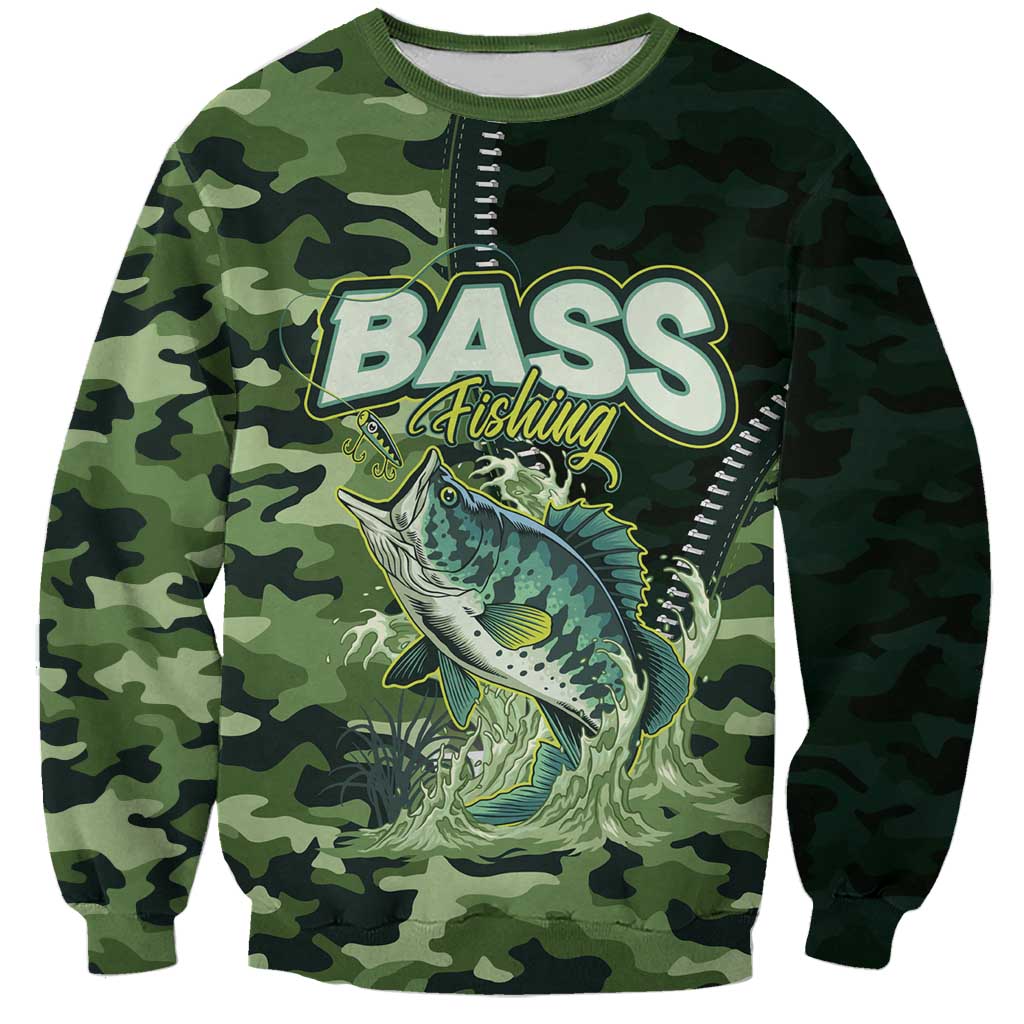 Personalized Bass Fishing Camouflage Sweatshirt Zipper Stylized