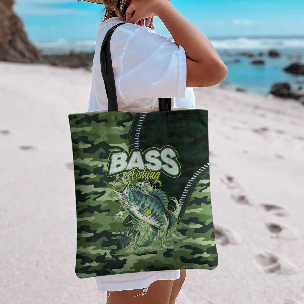 Bass Fishing Camouflage Tote Bag Zipper Stylized