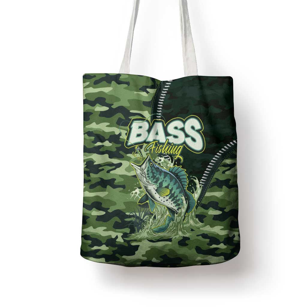 Bass Fishing Camouflage Tote Bag Zipper Stylized
