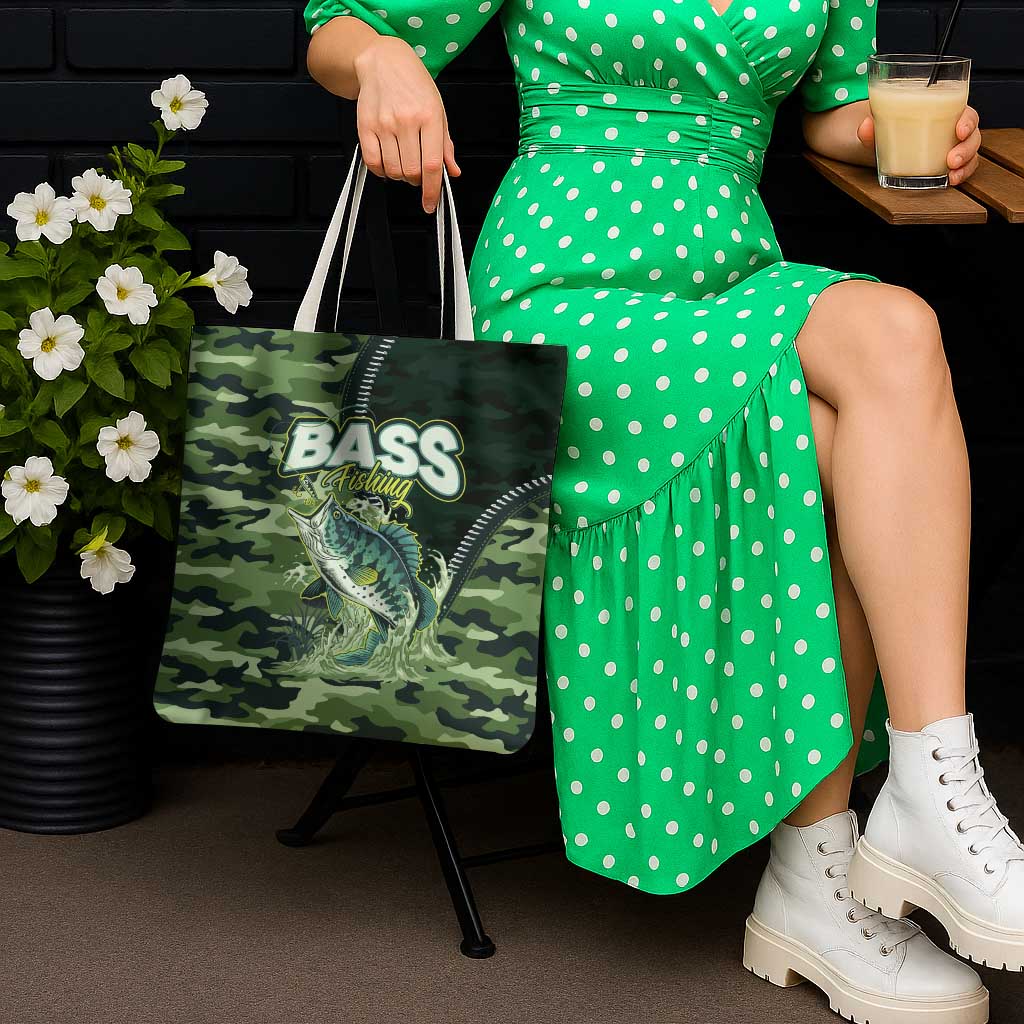 Bass Fishing Camouflage Tote Bag Zipper Stylized