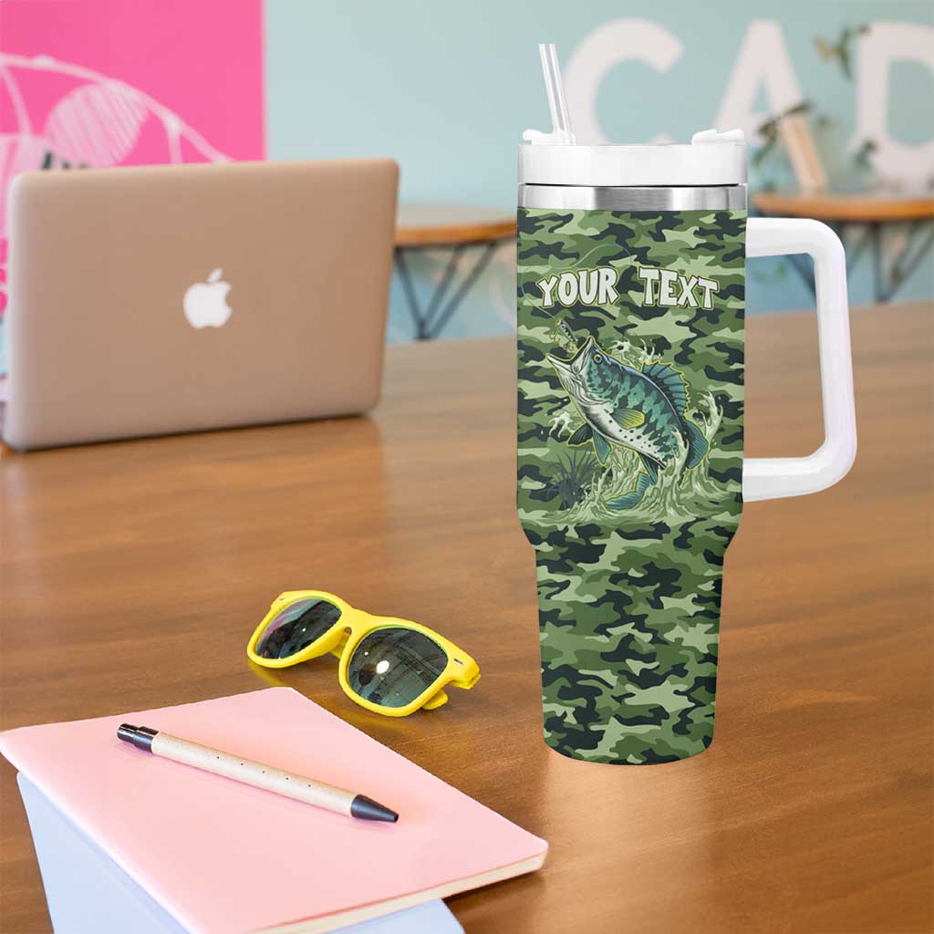 Personalized Bass Fishing Camouflage Tumbler With Handle Zipper Stylized