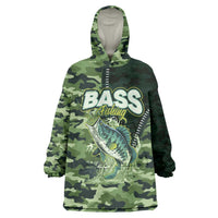 Personalized Bass Fishing Camouflage Wearable Blanket Hoodie Zipper Stylized