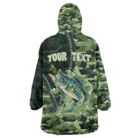 Personalized Bass Fishing Camouflage Wearable Blanket Hoodie Zipper Stylized
