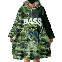 Personalized Bass Fishing Camouflage Wearable Blanket Hoodie Zipper Stylized