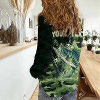 Personalized Bass Fishing Camouflage Women Casual Shirt Zipper Stylized