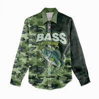 Personalized Bass Fishing Camouflage Women Casual Shirt Zipper Stylized