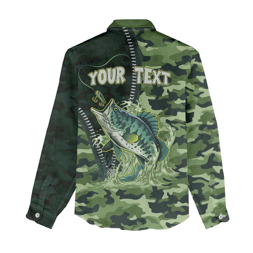 Personalized Bass Fishing Camouflage Women Casual Shirt Zipper Stylized
