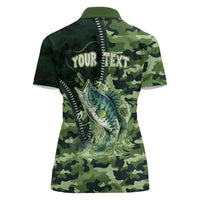 Personalized Bass Fishing Camouflage Women Polo Shirt Zipper Stylized