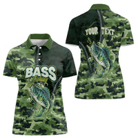 Personalized Bass Fishing Camouflage Women Polo Shirt Zipper Stylized