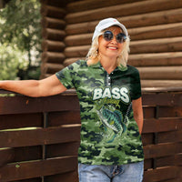 Personalized Bass Fishing Camouflage Women Polo Shirt Zipper Stylized