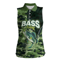 Personalized Bass Fishing Camouflage Women Sleeveless Polo Shirt Zipper Stylized