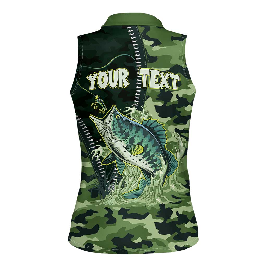 Personalized Bass Fishing Camouflage Women Sleeveless Polo Shirt Zipper Stylized