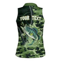 Personalized Bass Fishing Camouflage Women Sleeveless Polo Shirt Zipper Stylized