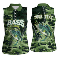 Personalized Bass Fishing Camouflage Women Sleeveless Polo Shirt Zipper Stylized