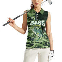 Personalized Bass Fishing Camouflage Women Sleeveless Polo Shirt Zipper Stylized