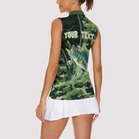 Personalized Bass Fishing Camouflage Women Sleeveless Polo Shirt Zipper Stylized