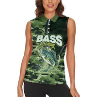 Personalized Bass Fishing Camouflage Women Sleeveless Polo Shirt Zipper Stylized