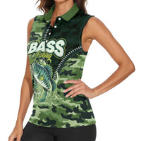 Personalized Bass Fishing Camouflage Women Sleeveless Polo Shirt Zipper Stylized