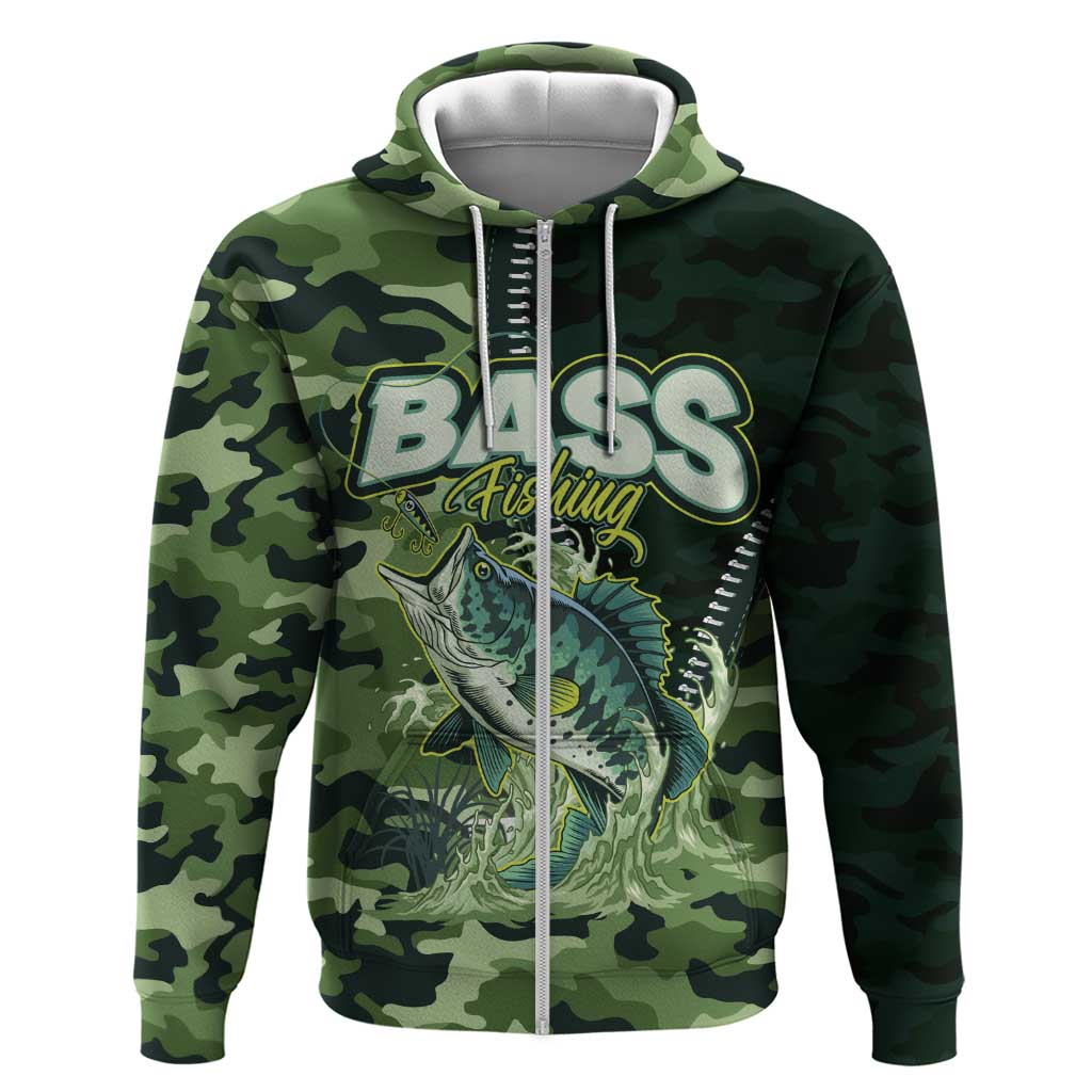 Personalized Bass Fishing Camouflage Zip Hoodie Zipper Stylized