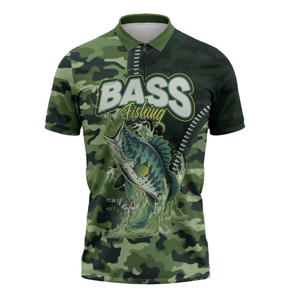 Personalized Bass Fishing Camouflage Zipper Polo Shirt Zipper Stylized