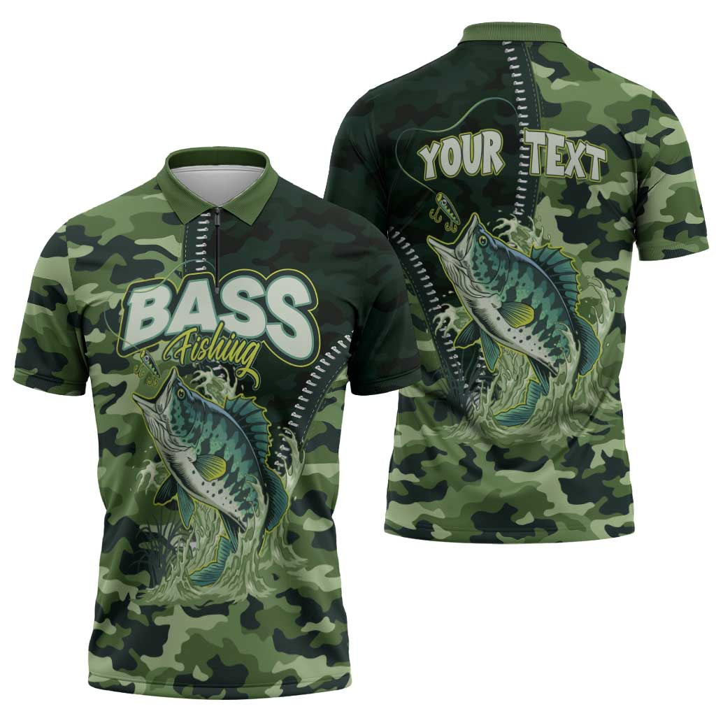 Personalized Bass Fishing Camouflage Zipper Polo Shirt Zipper Stylized