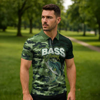 Personalized Bass Fishing Camouflage Zipper Polo Shirt Zipper Stylized