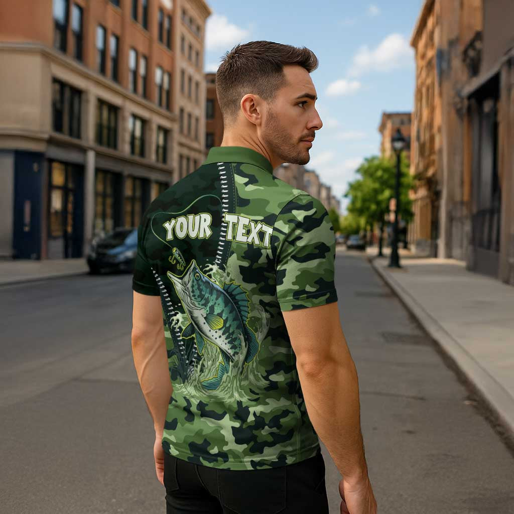Personalized Bass Fishing Camouflage Zipper Polo Shirt Zipper Stylized