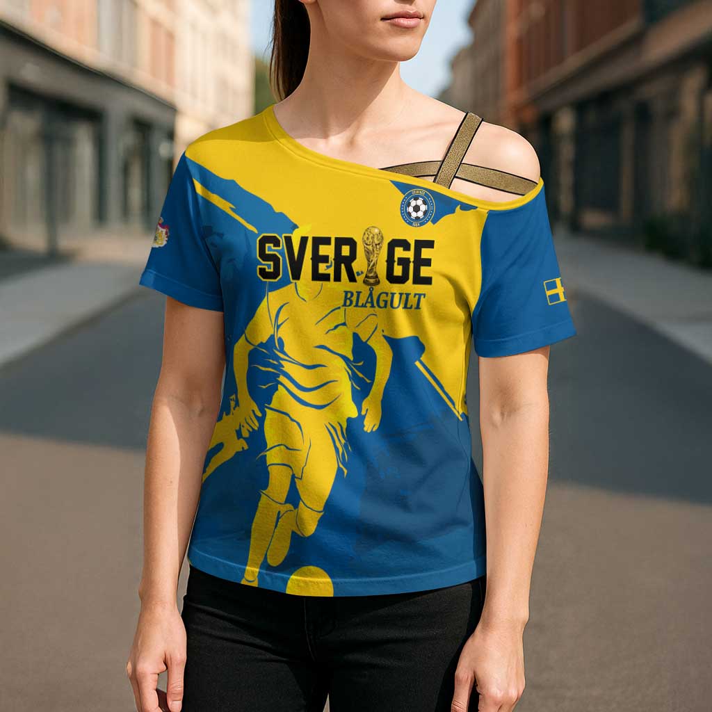 Custom Football 2026 Sweden Cross Shoulder Shirt Sverige Blagult Tillsammans