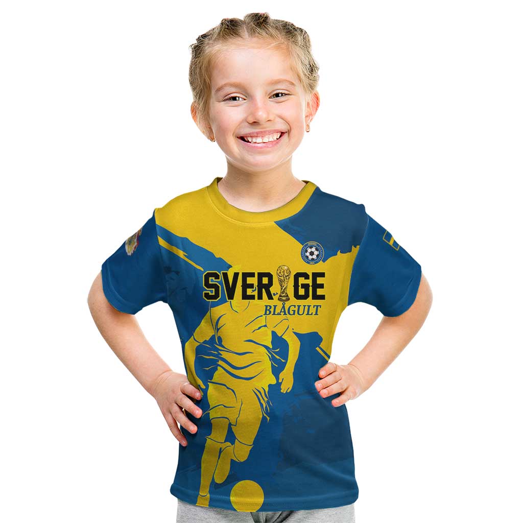 Custom Football 2026 Sweden Kid T Shirt Sverige Blagult Tillsammans