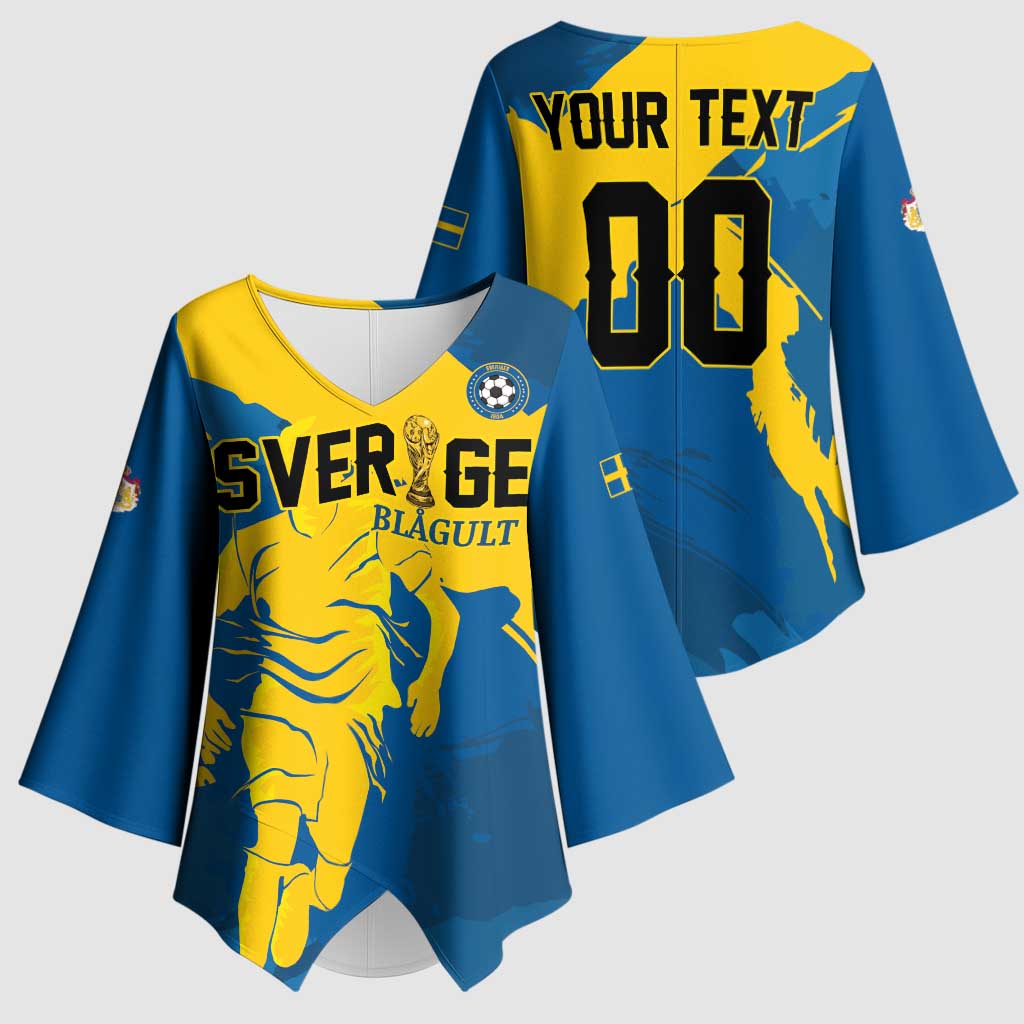 Custom Football 2026 Sweden Kimono Sleeve Blouse Sverige Blagult Tillsammans