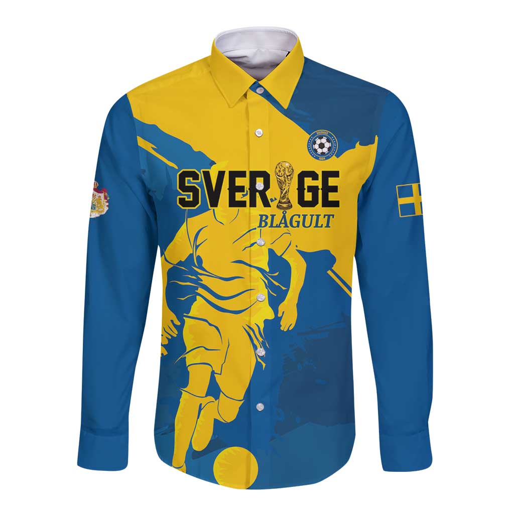 Custom Football 2026 Sweden Long Sleeve Button Shirt Sverige Blagult Tillsammans