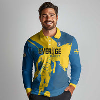 Custom Football 2026 Sweden Long Sleeve Polo Shirt Sverige Blagult Tillsammans