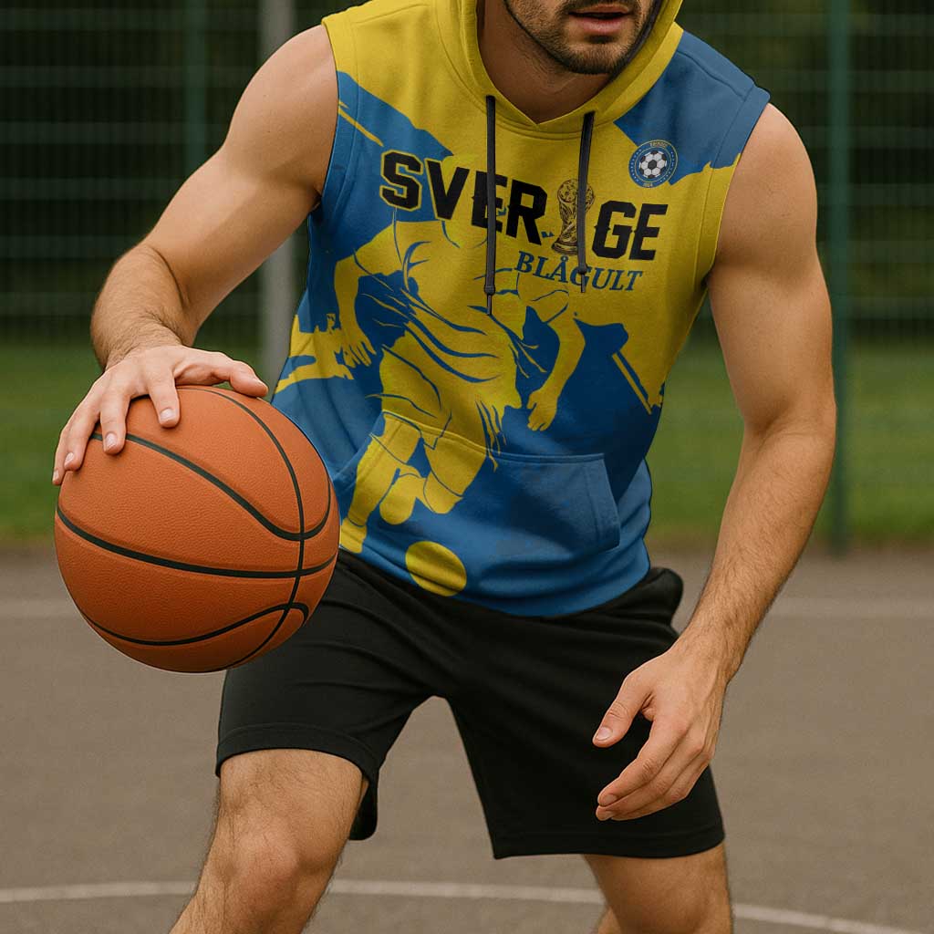 Custom Football 2026 Sweden Sleeveless Hoodie Sverige Blagult Tillsammans