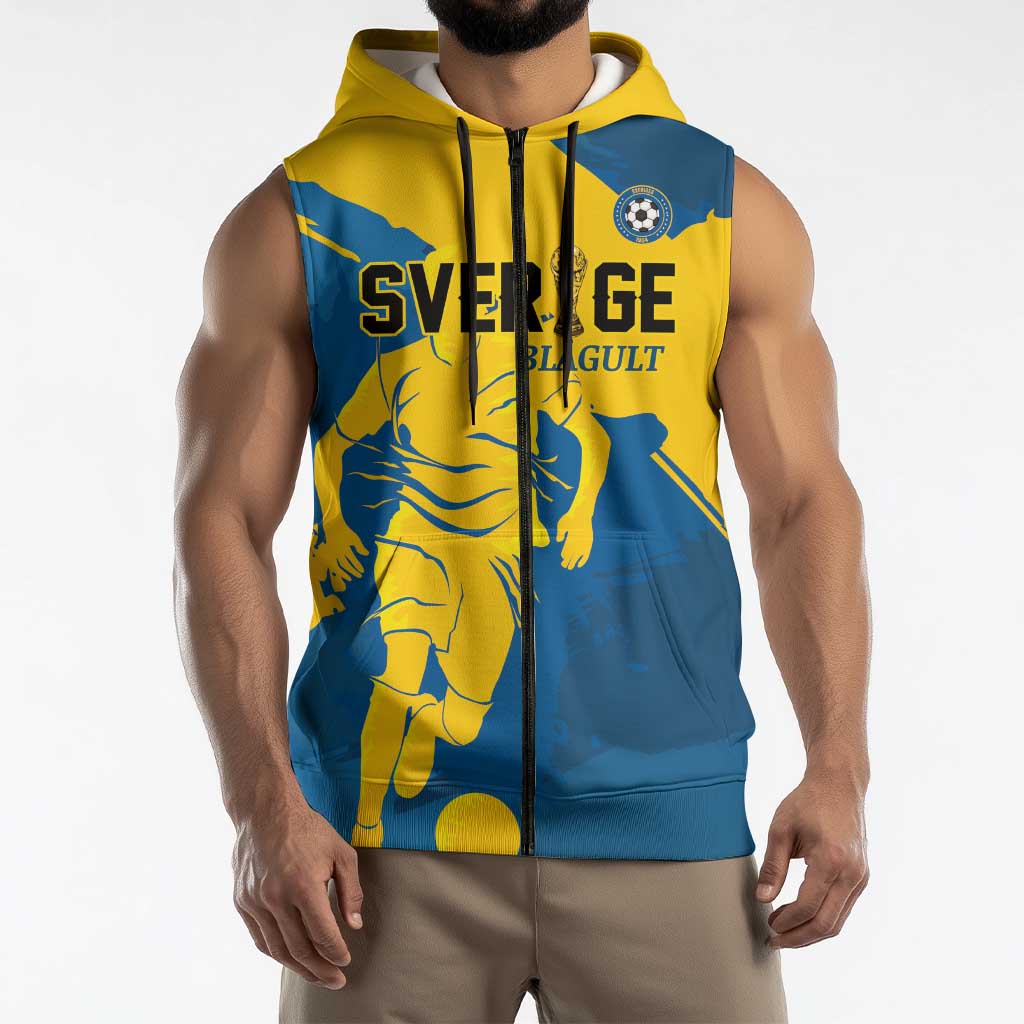 Custom Football 2026 Sweden Sleeveless Zip Hoodie Sverige Blagult Tillsammans