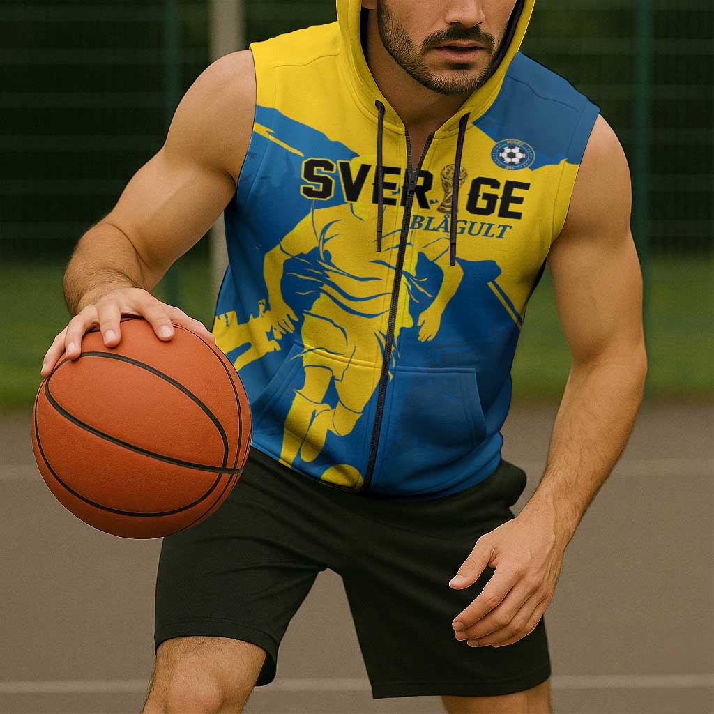 Custom Football 2026 Sweden Sleeveless Zip Hoodie Sverige Blagult Tillsammans