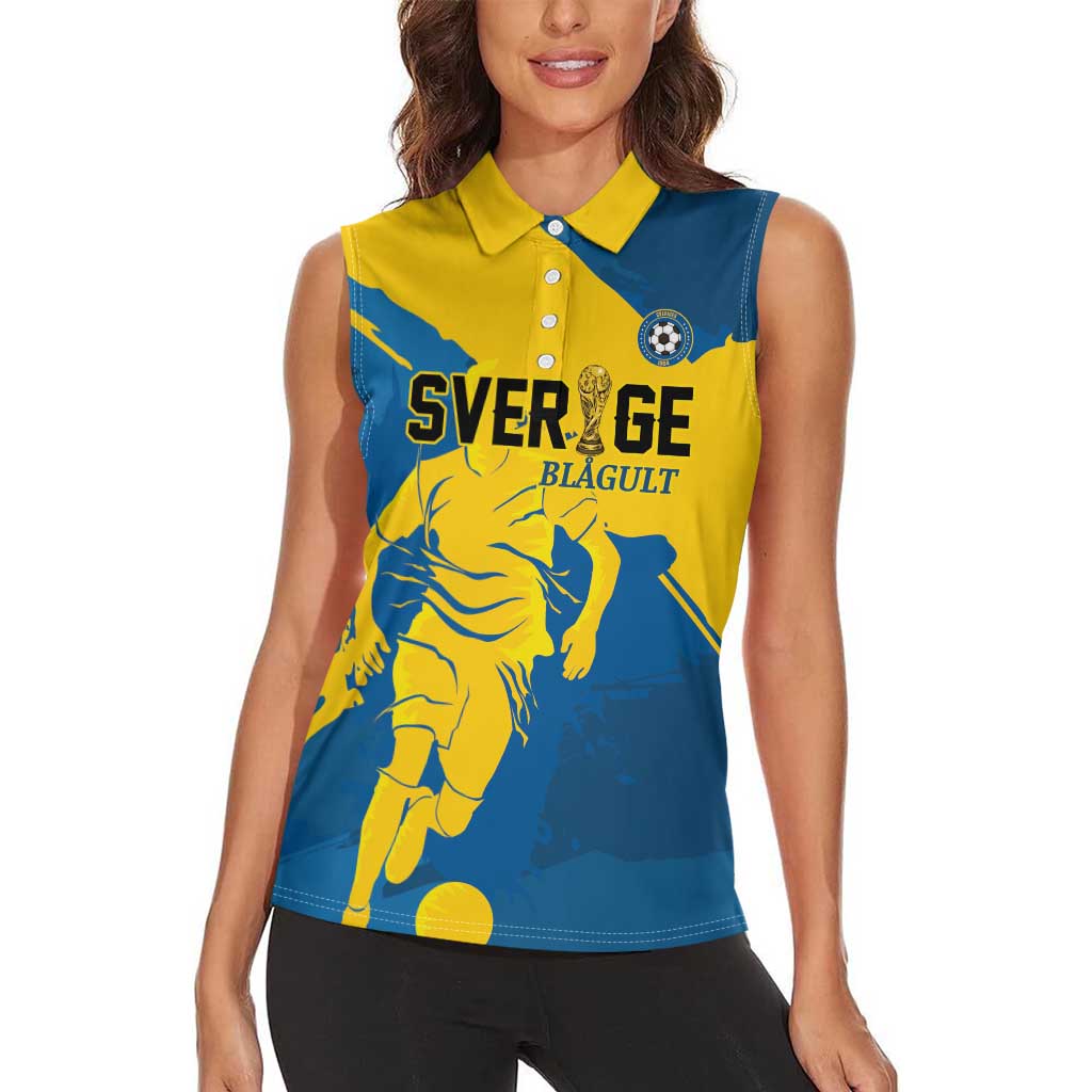Custom Football 2026 Sweden Women Sleeveless Polo Shirt Sverige Blagult Tillsammans